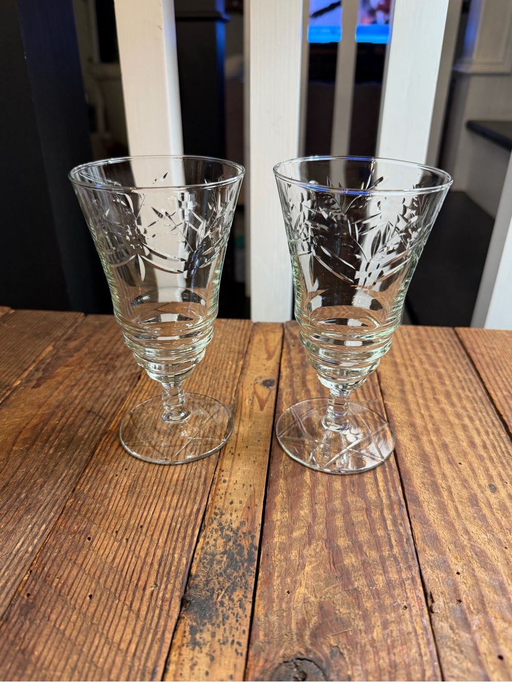 Vintage Clear Etched Glass Goblets - Set of 2